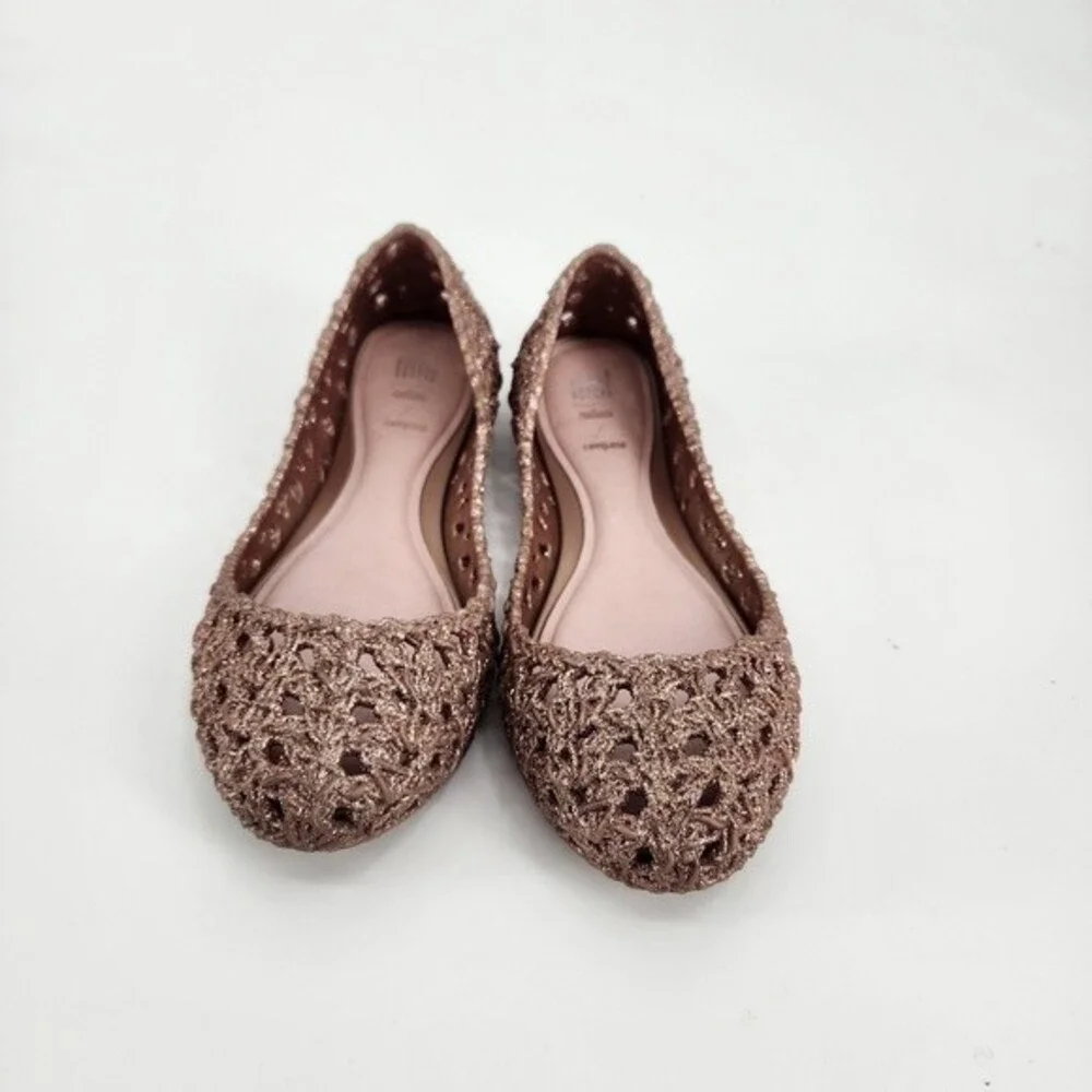 Melissa x Campana Glitter Jelly Rose Gold  Flats Size 1